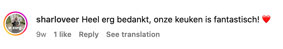 Clients feedback "Heel erg bedankt, onze keuken is fantastisch!"